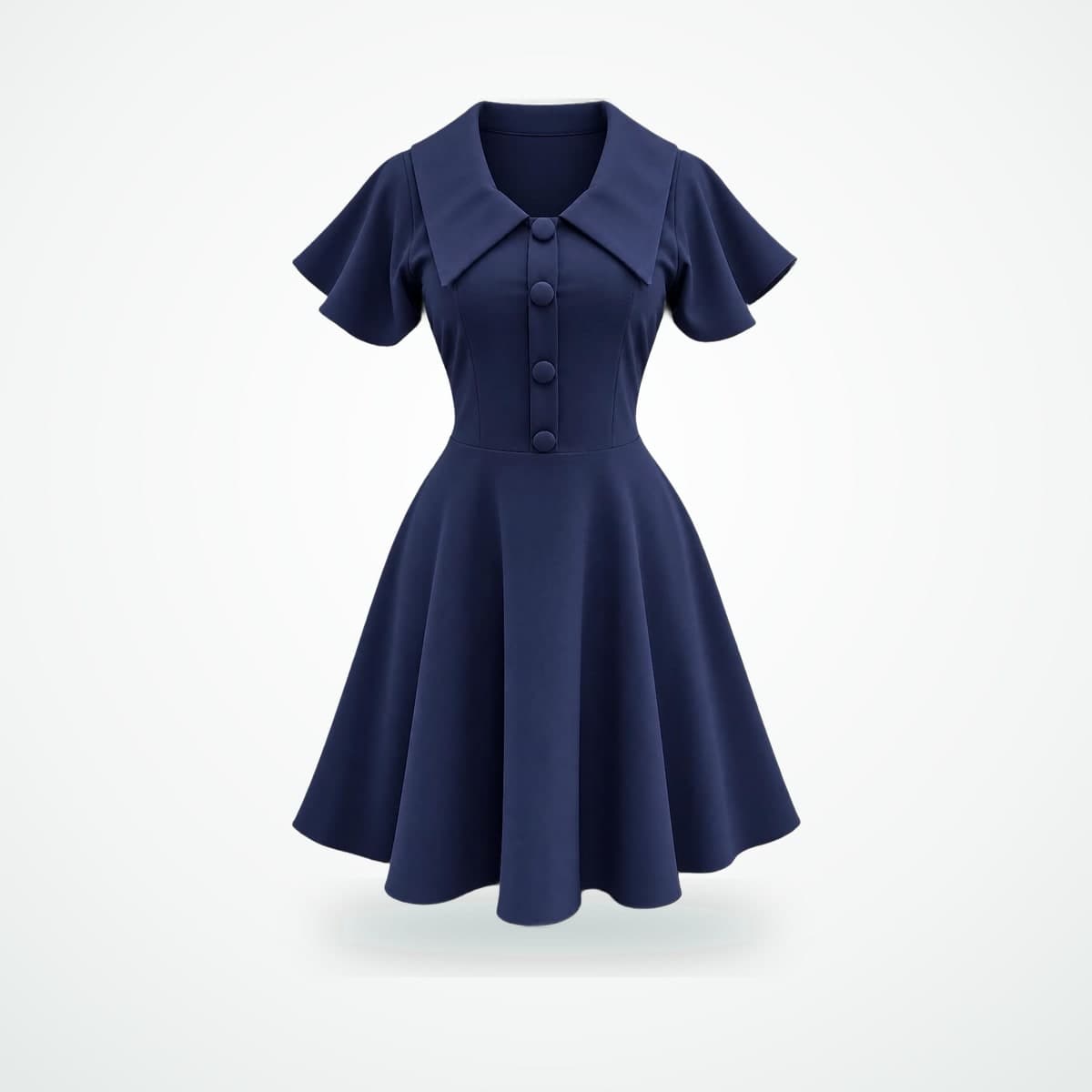 Navy Blue Collared Flare Gown